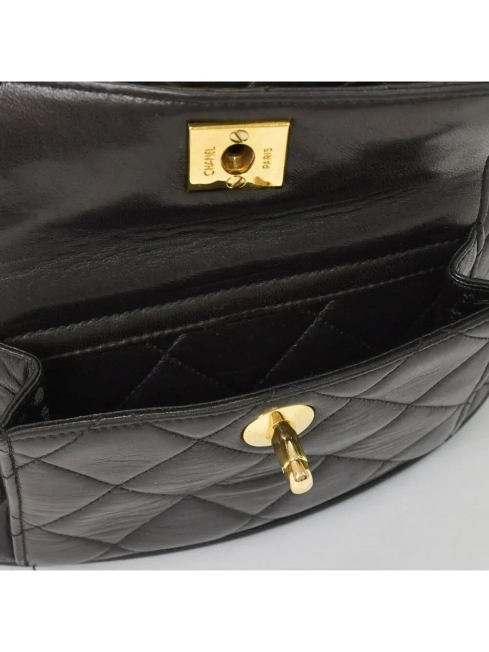 Chanel Quilted Backpack Lambskin CC Logo Black Vintage Gold